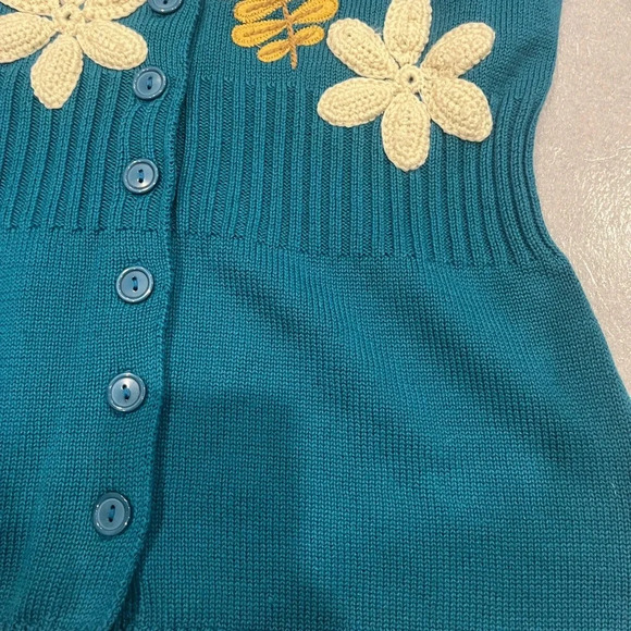 [L]Vintage  Classic Elements Crochet Knit Green Button Floral Sweater Cardigan - Picture 2 of 8
